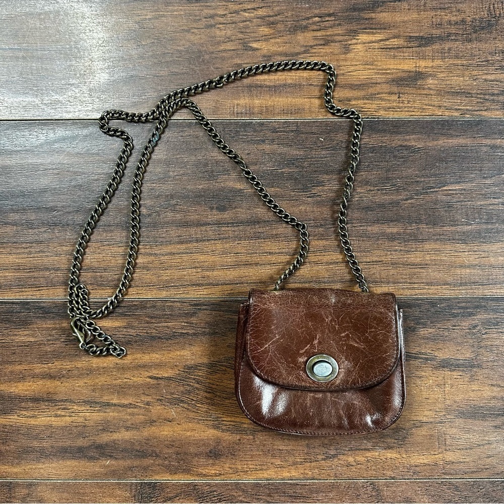 Vintage HOBO Small Brown Leather Crossbody with Chain Strap